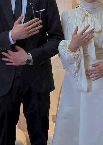 Drapeli Uzun Kollu Krem Elbise - Görsel 7