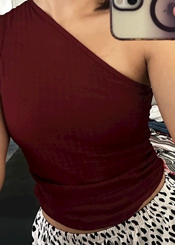 Bordo Drapeli Tek Omuzlu Kadın Atlet