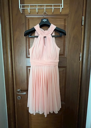 Pembe Drapeli Midi Abiye Elbise