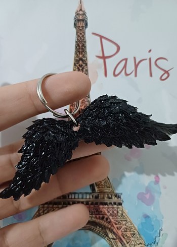  El Yapımı Epoksi Kanat Anahtarlık  Siyah & Şeffaf  - Görsel 6