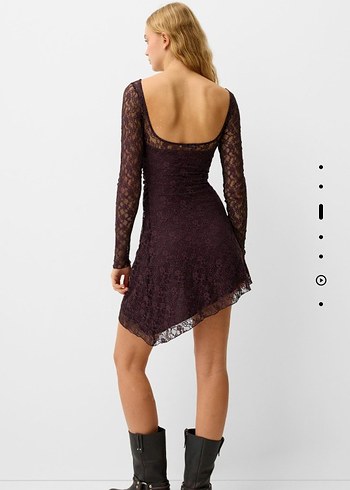 Bershka Bershka Bordo Dantel Elbise