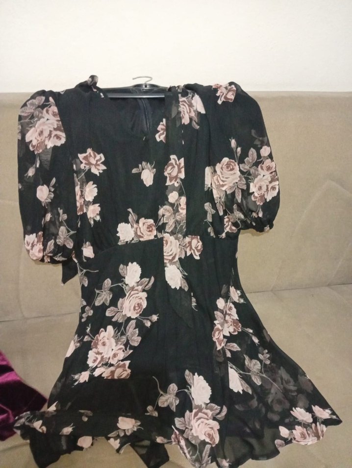 Çiçek Desenli Siyah Uzun Bohem Elbise - Görsel 3