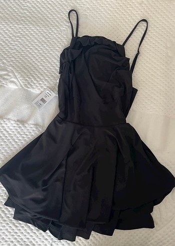 Siyah Drapeli Midi Strappy Abiye Elbise