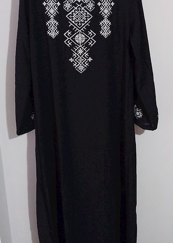 Nakışlı keten tesettür elbise. - Görsel 2