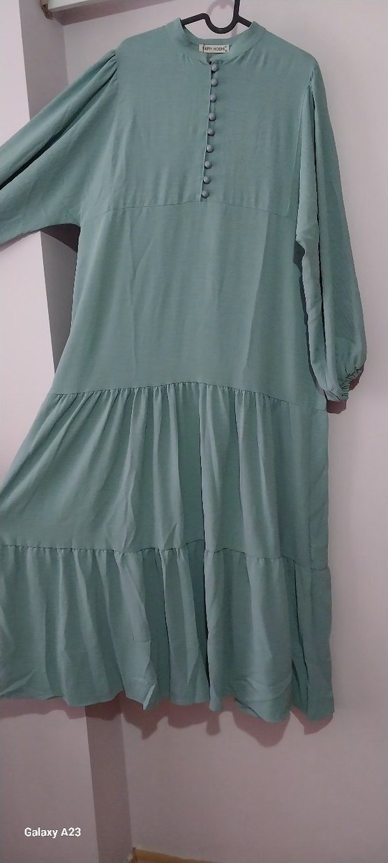 Uzun Boy Bohem Yeşil Elbise - Görsel 4