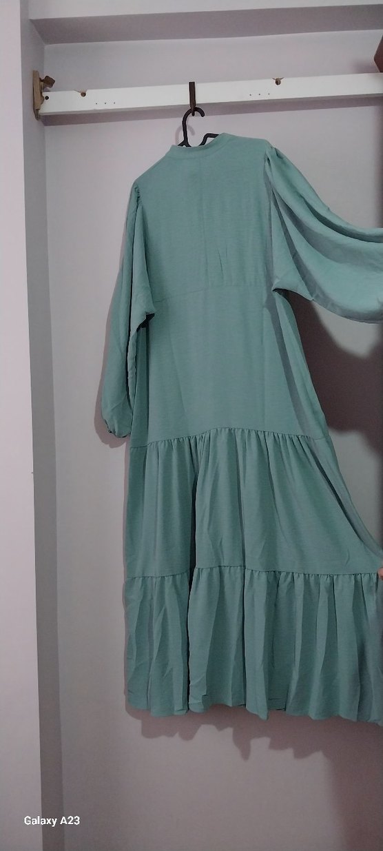 Uzun Boy Bohem Yeşil Elbise - Görsel 2