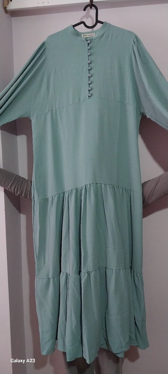 Uzun Boy Bohem Yeşil Elbise - Görsel 3