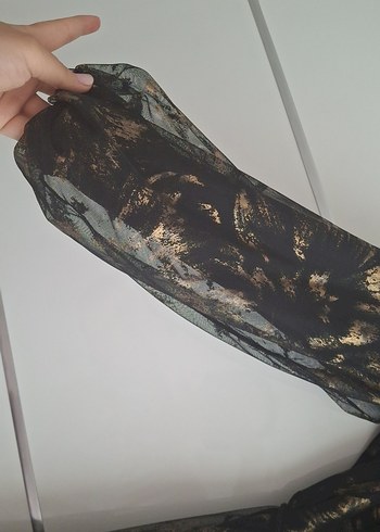 44 Beden siyah Renk Siyah Desenli Uzun Kollu Yakalı Elbise
