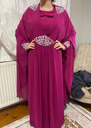 pembe  Uzun Kollu Dökümlü elbise - Görsel 7