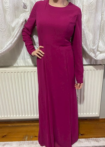 pembe  Uzun Kollu Dökümlü elbise - Görsel 5