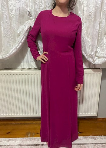pembe  Uzun Kollu Dökümlü elbise - Görsel 4