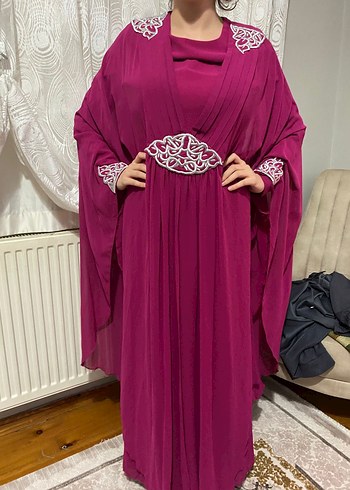 pembe  Uzun Kollu Dökümlü elbise - Görsel 8