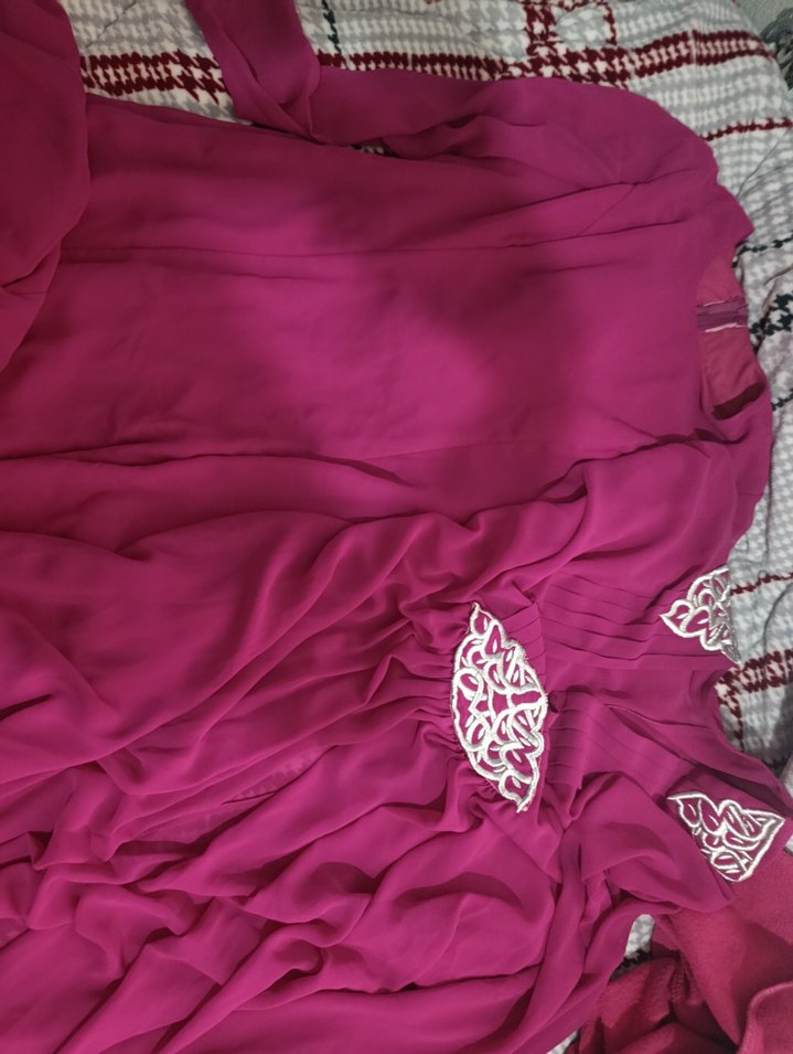 pembe  Uzun Kollu Dökümlü elbise - Görsel 3