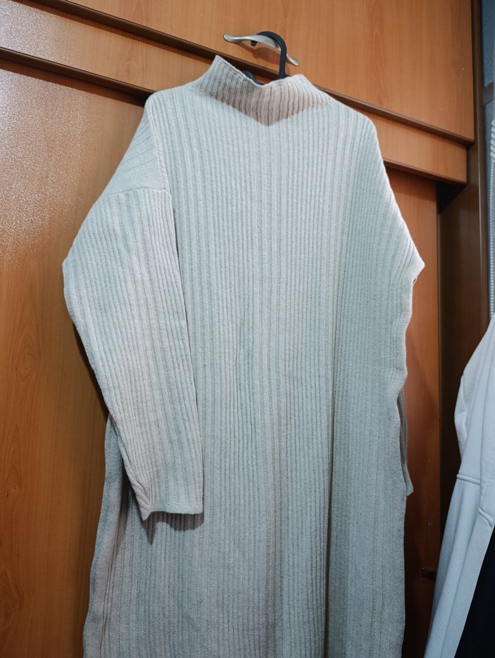 Bej Kadın Uzun Örgü Elbise - Görsel 2