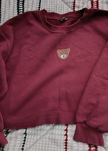 Bordo Nakışlı Düğmeli Kadın Sweatshirt - Görsel 2