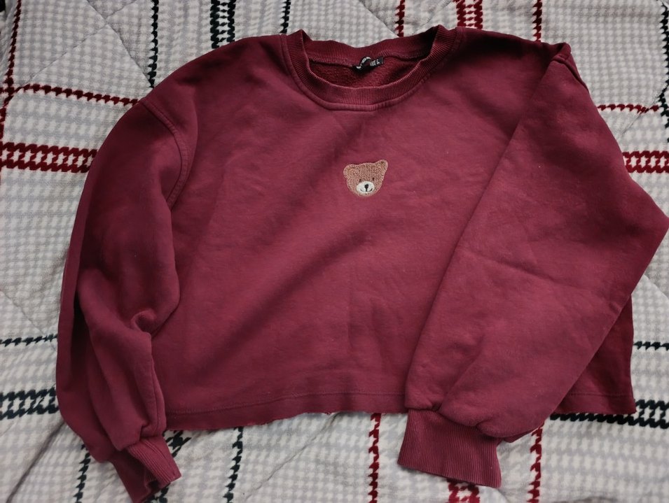Bordo Nakışlı Düğmeli Kadın Sweatshirt - Görsel 2