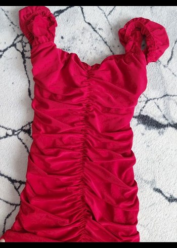 Kırmızı Drapeli Mini Abiye Elbise - Görsel 2