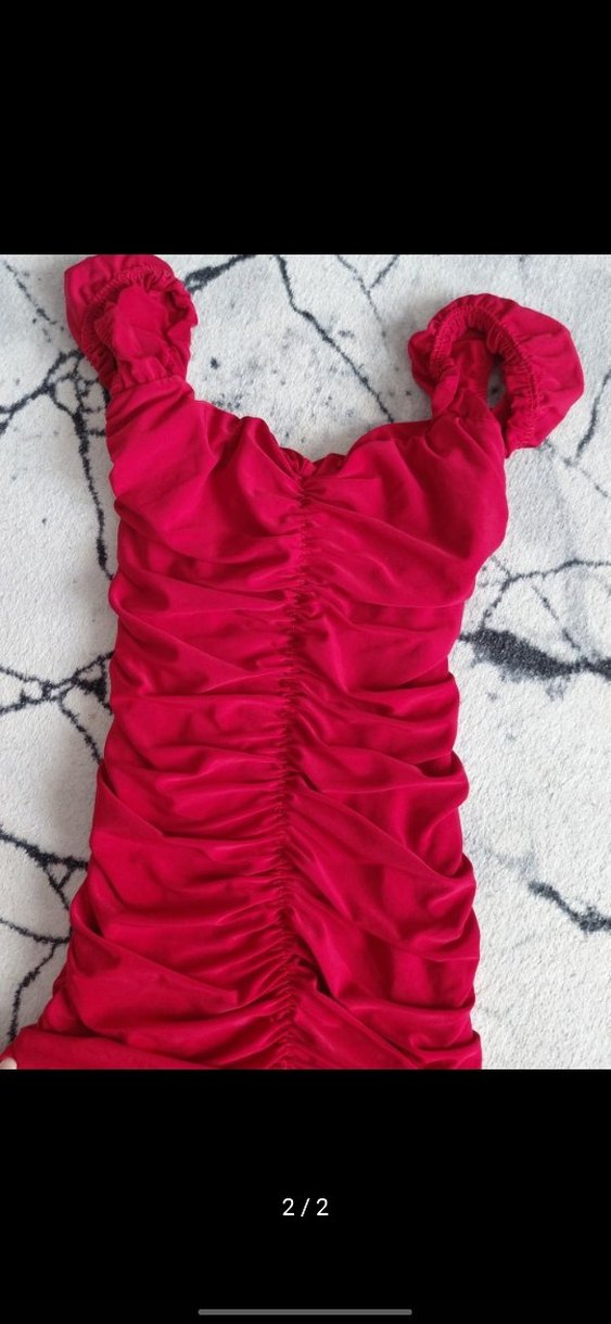 Kırmızı Drapeli Mini Abiye Elbise - Görsel 2