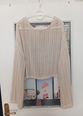 Bej Örgü Kadın Triko Kazak - Görsel 3