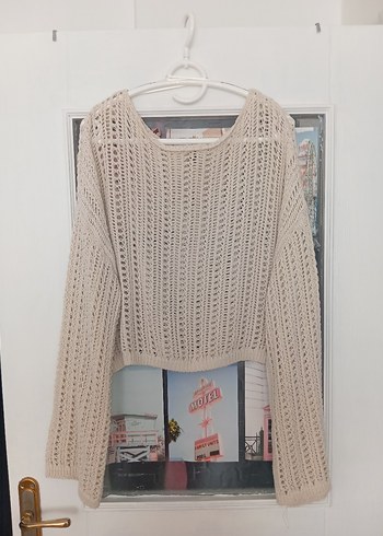 Bej Örgü Kadın Triko Kazak - Görsel 2