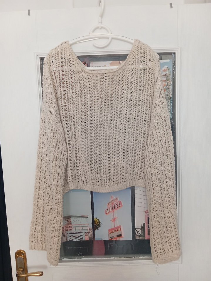 Bej Örgü Kadın Triko Kazak - Görsel 3