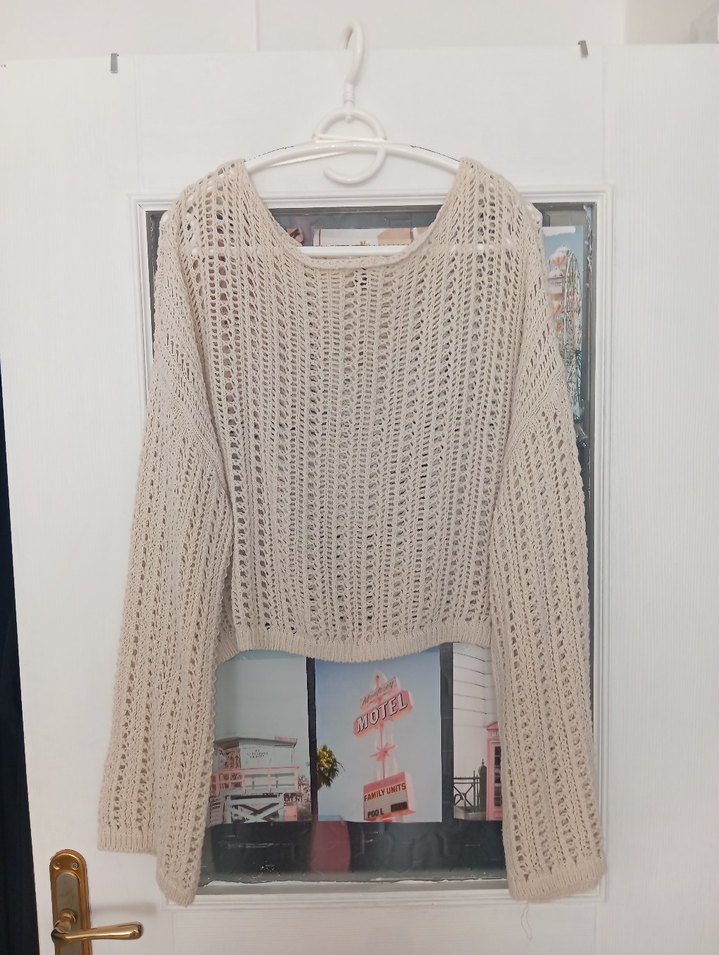 Bej Örgü Kadın Triko Kazak - Görsel 2