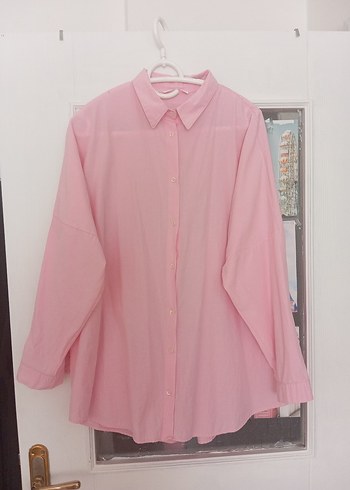 Pembe pamuklu Gömlek, Uzun Kollu, Rahat Kesim - Görsel 3