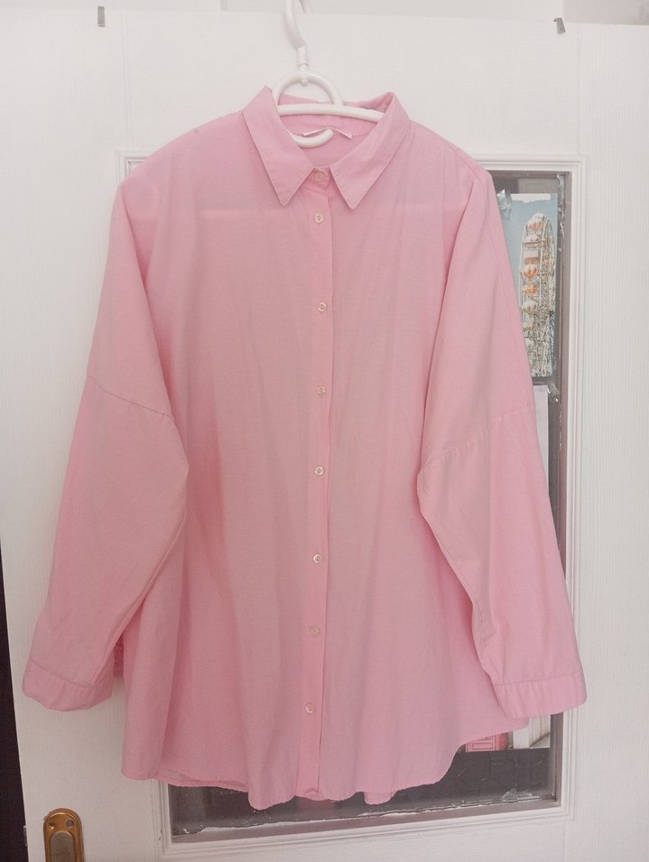 Pembe pamuklu Gömlek, Uzun Kollu, Rahat Kesim - Görsel 2