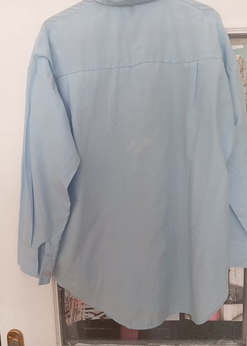 Mavi pamuklu Düğmeli Uzun Kollu Gömlek - Görsel 7