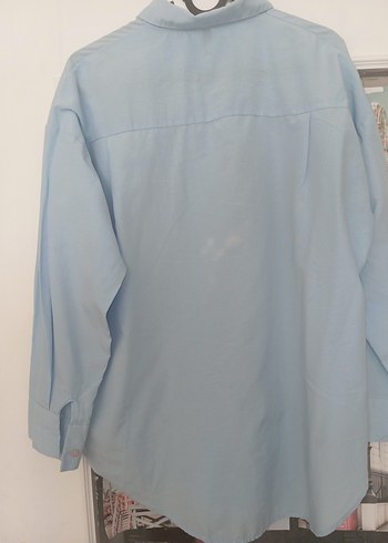 Mavi pamuklu Düğmeli Uzun Kollu Gömlek - Görsel 9
