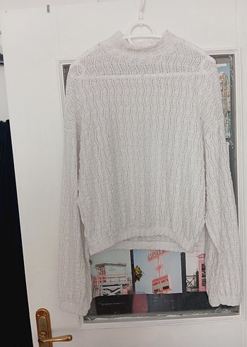 Beyaz Örgü Kadın Kazak Yüksek Yaka - Görsel 2