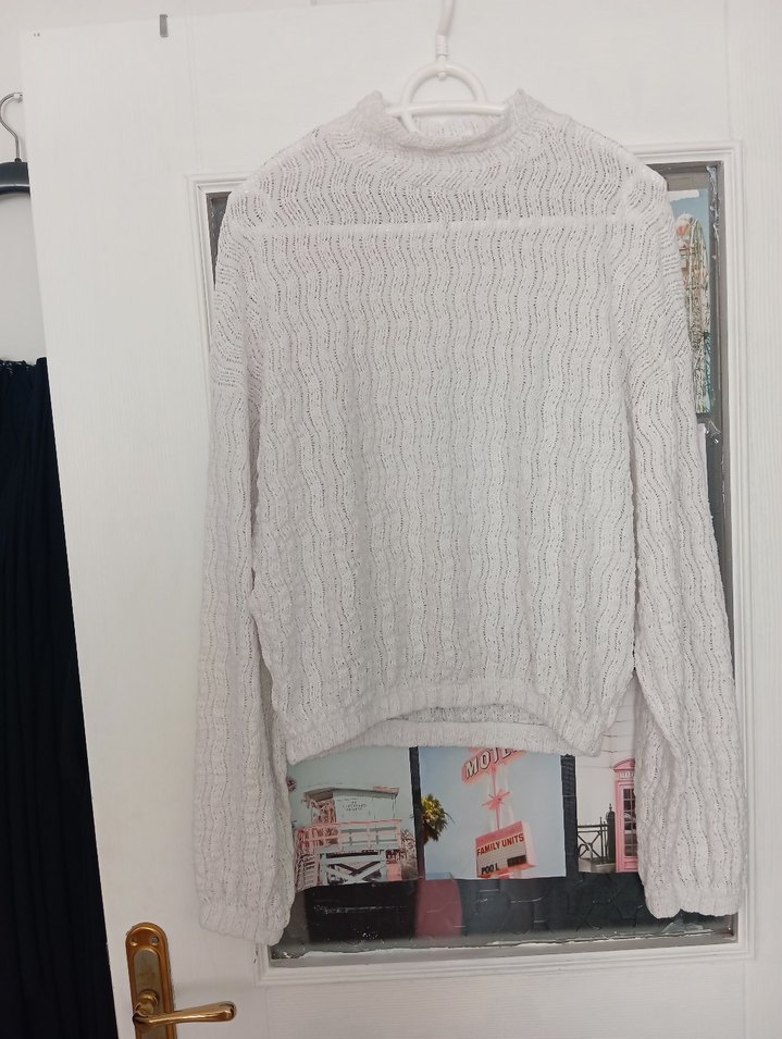 Beyaz Örgü Kadın Kazak Yüksek Yaka - Görsel 2