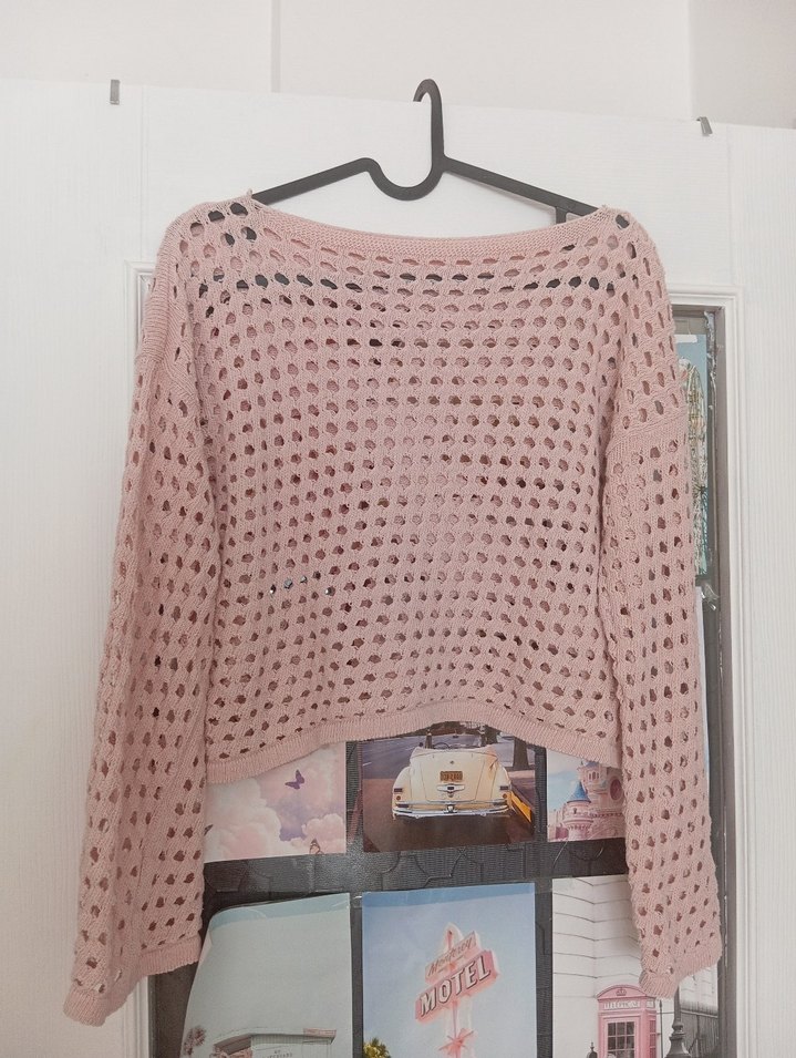 Pembe Örgü Kadın Triko Kazak - Görsel 2