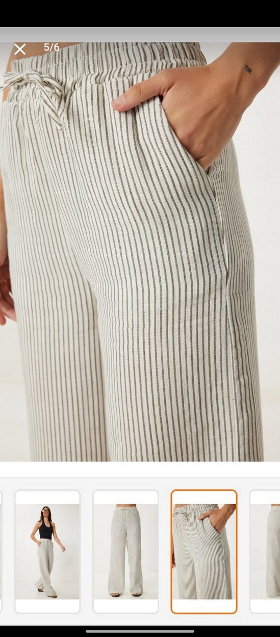 Bej müslin kumaş Rahat Kesim Kadın Pantolon - Görsel 3