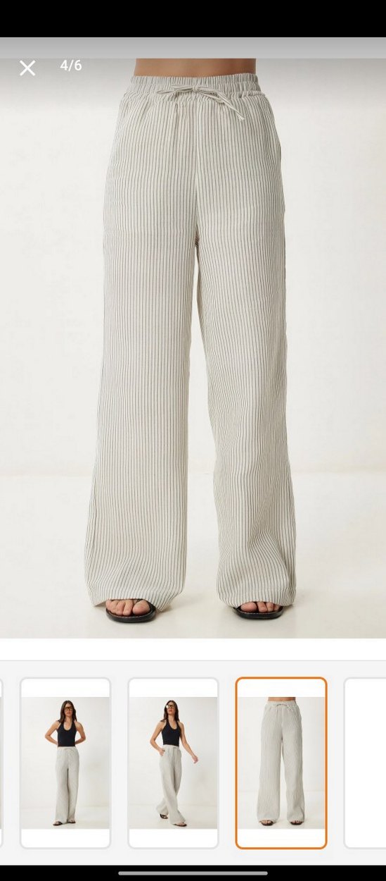 Bej müslin kumaş Rahat Kesim Kadın Pantolon - Görsel 2