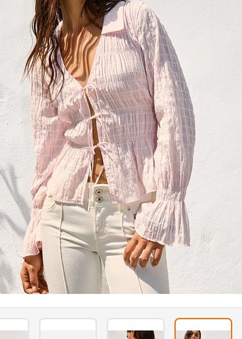 Pembe V Yakalı Uzun Kollu Kadın Bluz - Görsel 3