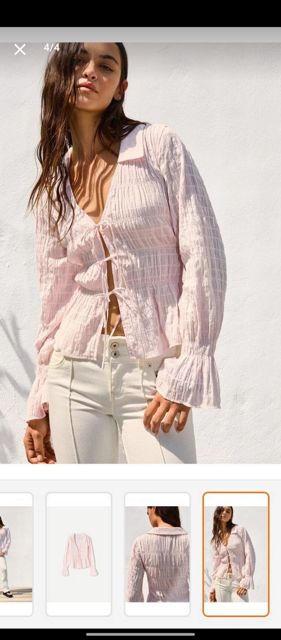 Pembe V Yakalı Uzun Kollu Kadın Bluz - Görsel 3