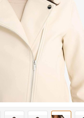 Beyaz Deri Kemerli Midi Kadın Ceket - Görsel 4