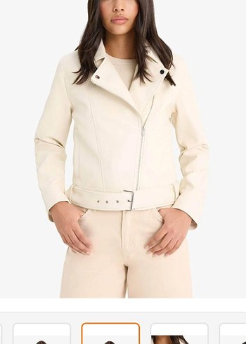 Beyaz Deri Kemerli Midi Kadın Ceket - Görsel 3