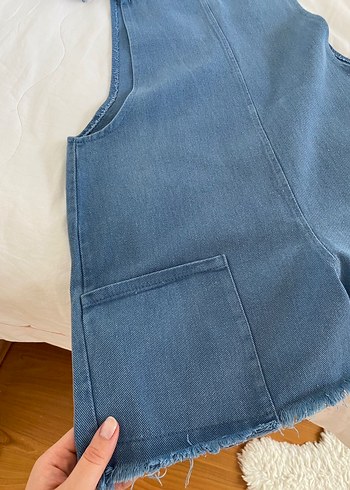 Kadın Mavi Kot Tulum Şort - Görsel 2