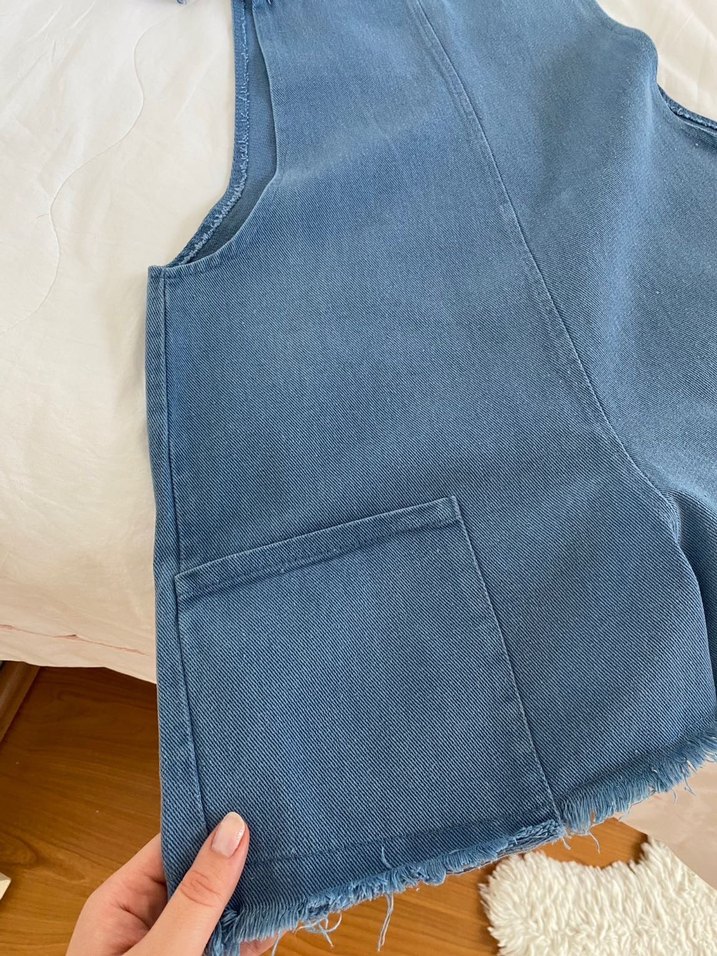 Kadın Mavi Kot Tulum Şort - Görsel 2