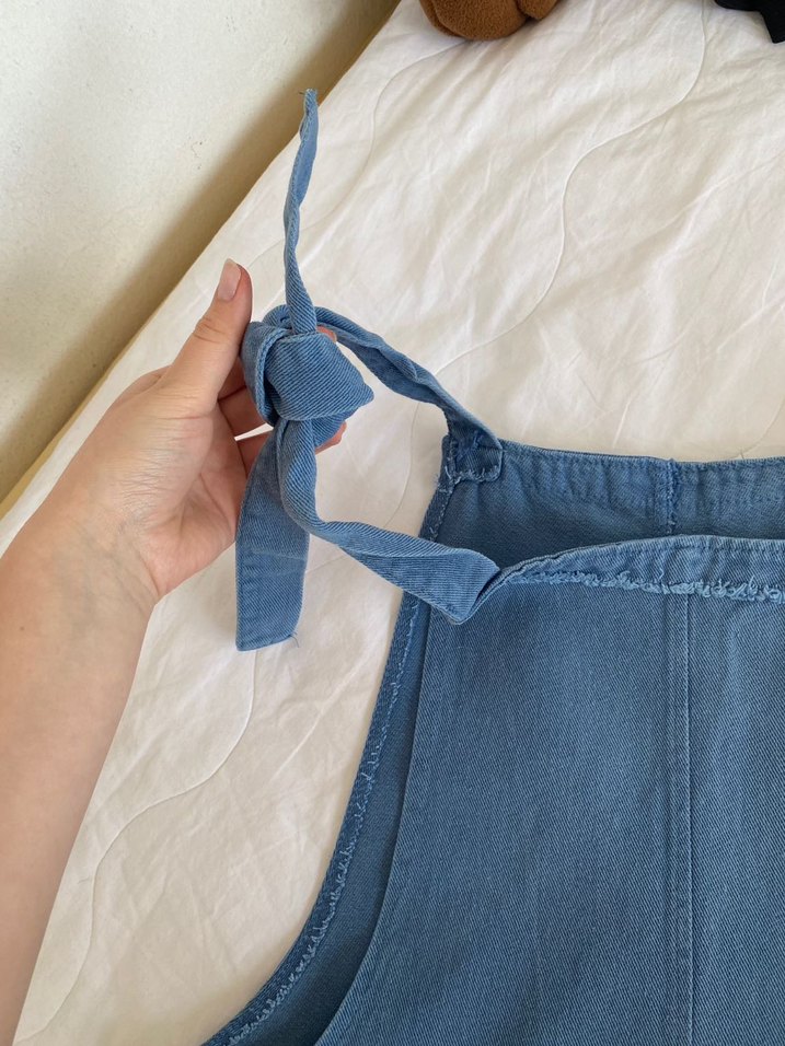 Kadın Mavi Kot Tulum Şort - Görsel 3