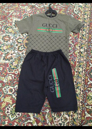 Gucci Gri Baskılı Kısa Kollu Erkek Pijama Takımı
