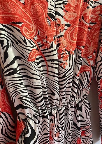 s Beden Bohem Çok Renkli Zebra Desenli Uzun Elbise