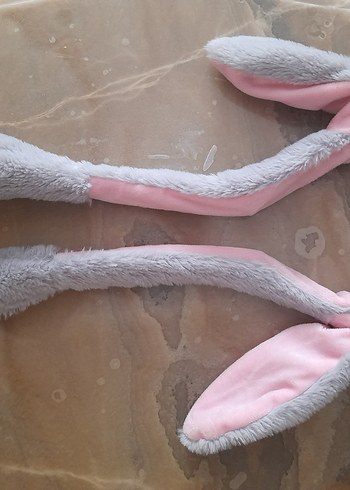 Gri ve Pembe Peluş Tavşan Kulakları