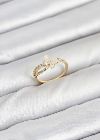 Pirinç Gold Renk Kelebek Zirkon Taşlı Kadın Yüzük