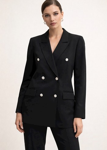 Düğmeli Siyah Kadın Blazer Ceket - Görsel 3