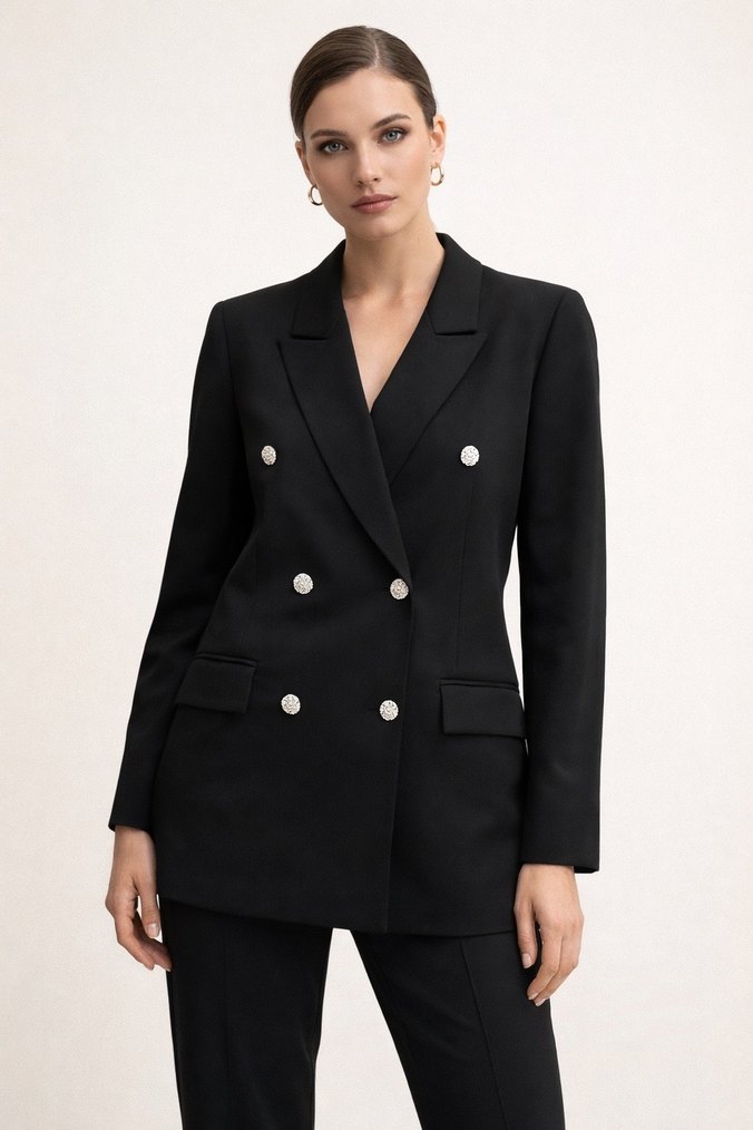 Siyah Kadın Düğmeli Blazer Ceket - Görsel 3