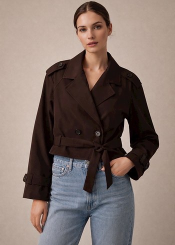 Kahverengi Deri Kemerli Kadın Trençkot - Görsel 2