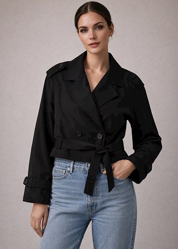 Siyah Mini Kadın Ceket Düğmeli - Görsel 2